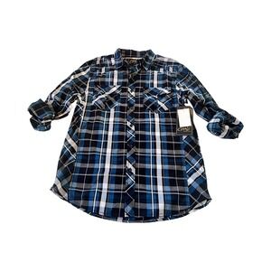 CHALC Men's Blue Plaid Button Up Long Sleeve Shirt Size Medium Nwt Western